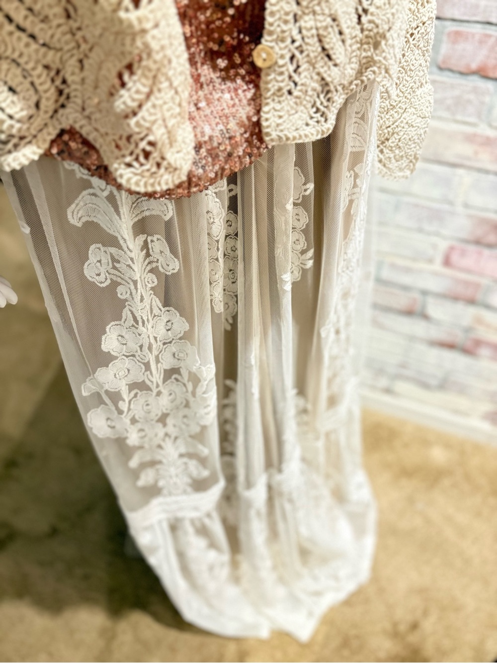 Altar'd State Ivory Embroidered Lace Maxi Skirt